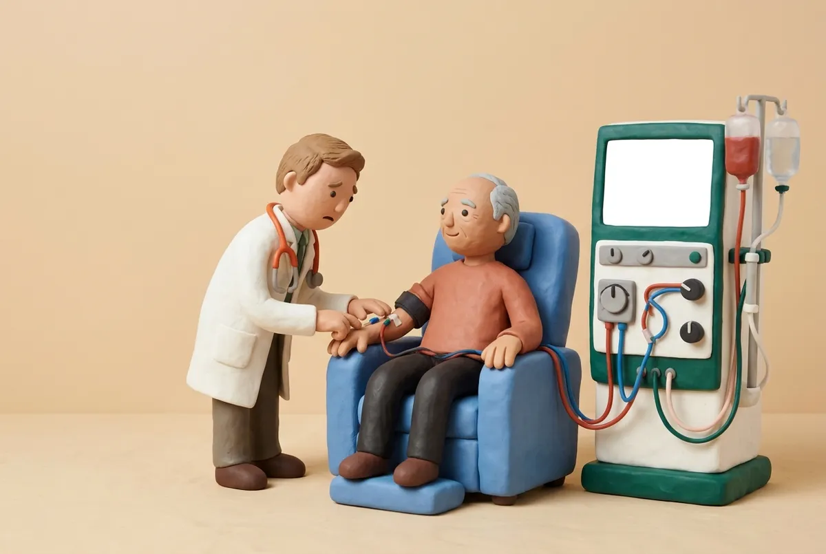 Néphrologue inquiet examinant le bras d'un patient dialysé