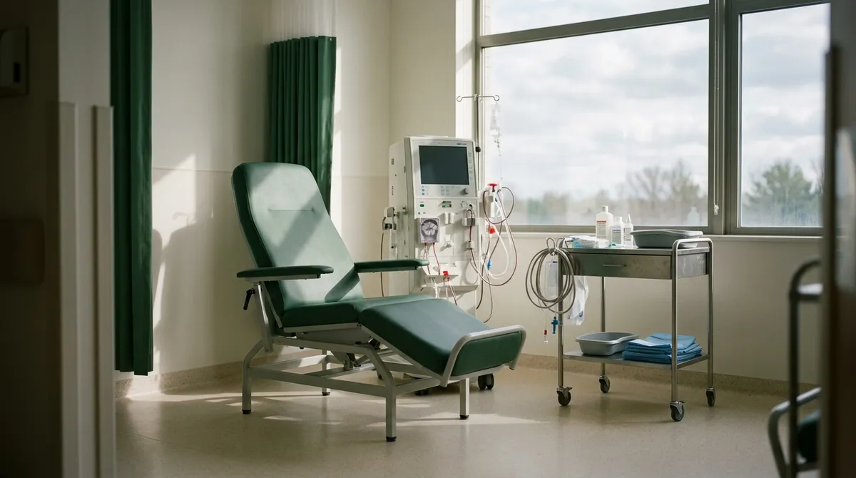 Poste d’hémodialyse vide dans un centre de dialyse